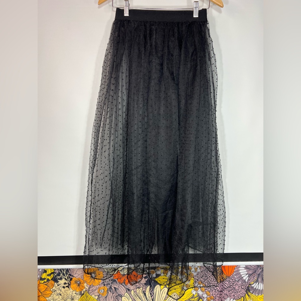 AKIRA Black Sheer Swiss-Dot Maxi Skirt